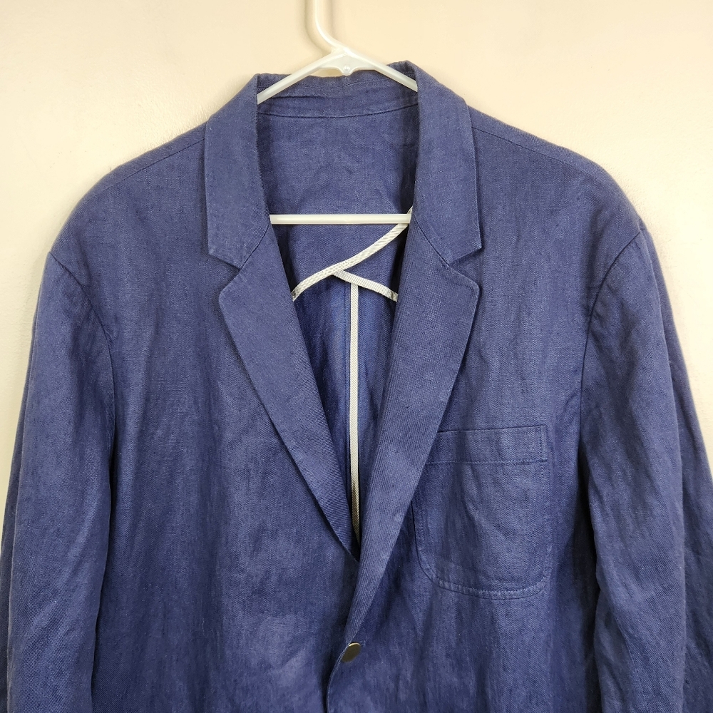Vince Mens Linen Cotton Blend Navy Blue Double Button Single Vent Blazer XXL - Picture 2 of 9
